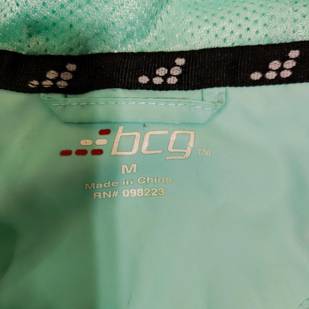BCG Womens Windbreaker Jacket Blue White Mint Green Colorblock Hooded Size M - Picture 2 of 5